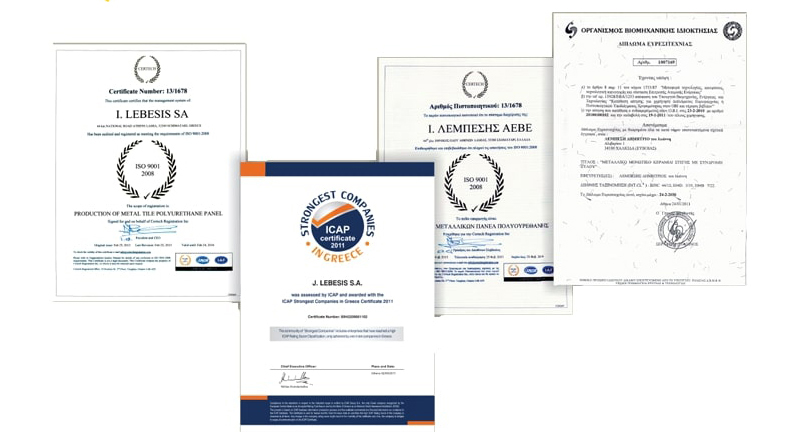 Company certificates and quality awards